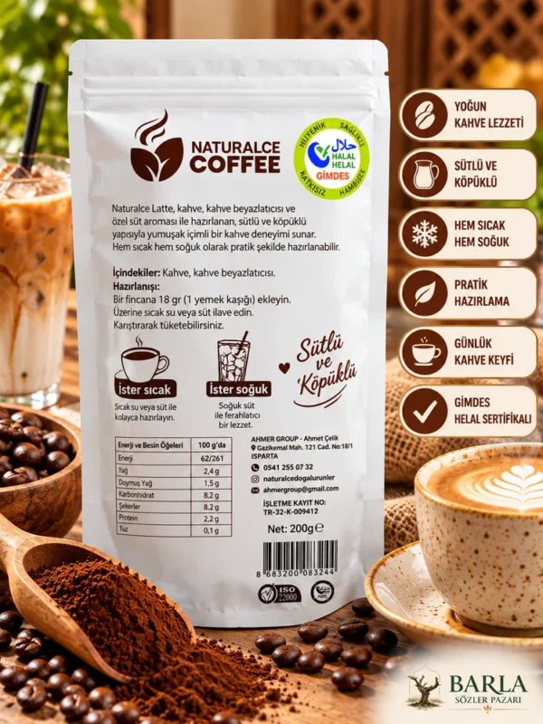 Naturalce Latte 200 gr GİMDES helal sertifika işaretli ambalaj