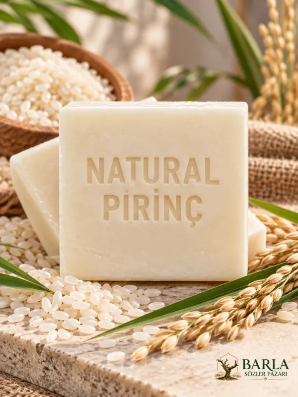 Natural Pirinç Sabunu kabartmalı yazı ve kalıp dokusu yakın plan