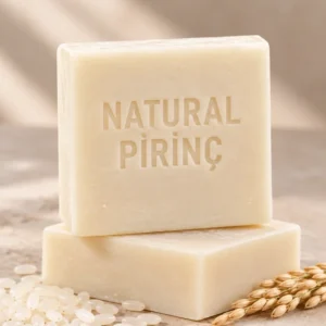 Natural pirinç sabunu 120 g, pirinç taneleriyle ürün görünümü
