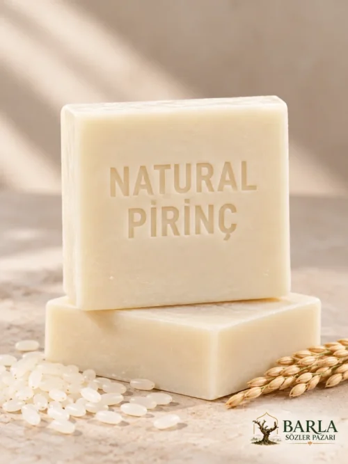 Natural pirinç sabunu 120 g, pirinç taneleriyle ürün görünümü