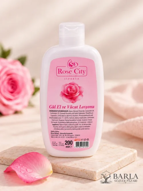 Rose City El ve Vücut Losyonu 200 ml pembe etiketli ürün şişesi