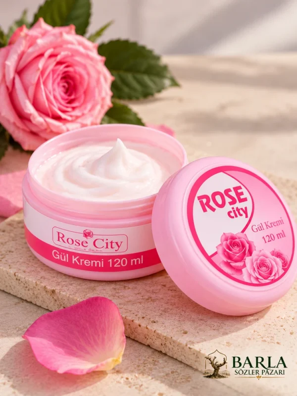 Rose City Gül Kremi 120 ml açık krem kutusu ve kapak detayı
