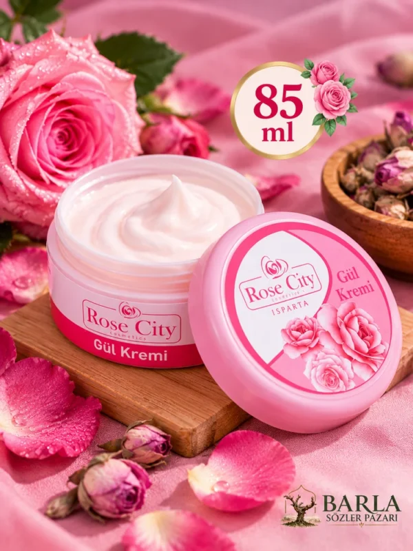 Rose City Gül Kremi 85 ml ambalaj üzerinde ürün adı ve hacmi