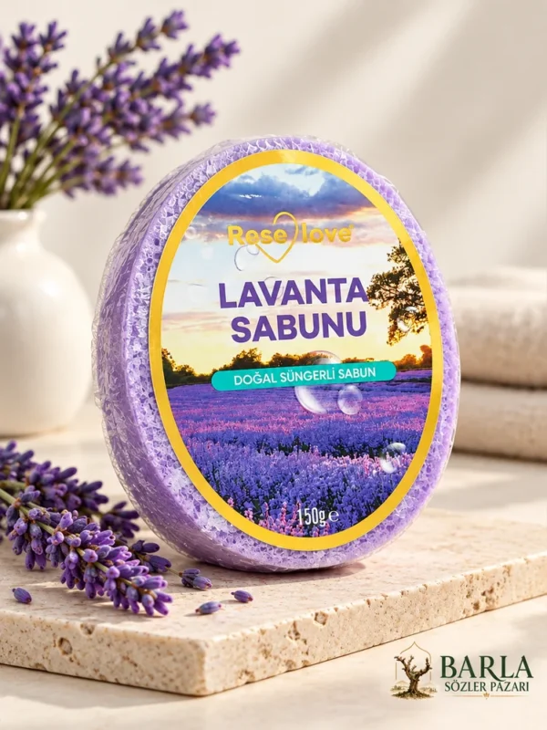 Rose Love lavanta kokulu sabunlu sünger yakın çekim görseli