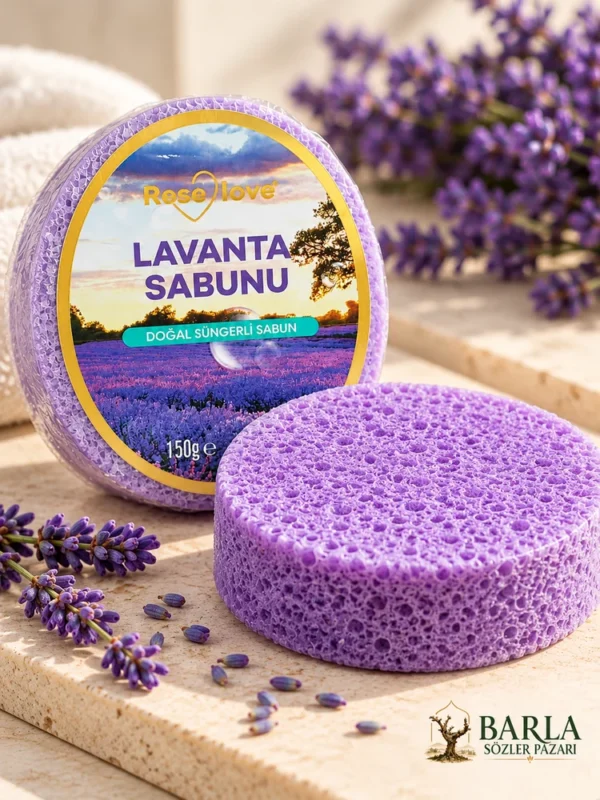 Rose Love Lavanta Sabunlu Sünger 150 gr ürün ve sünger dokusu