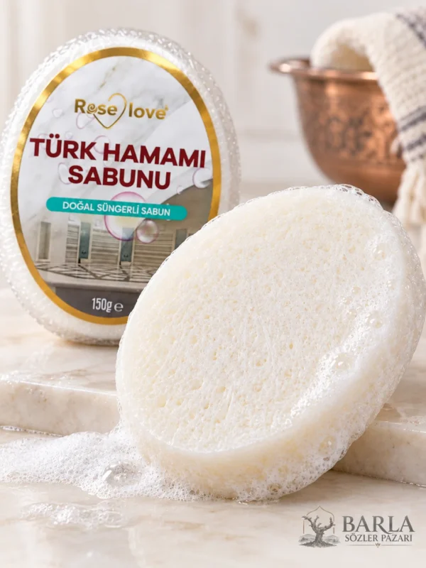Rose Love Türk Hamamı Sabunu süngerli yüzey yakın çekim