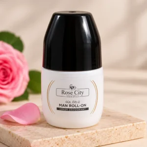 Rose City Erkek Roll-On Deodorant 50 ml gül özlü beyaz şişe ve siyah kapak