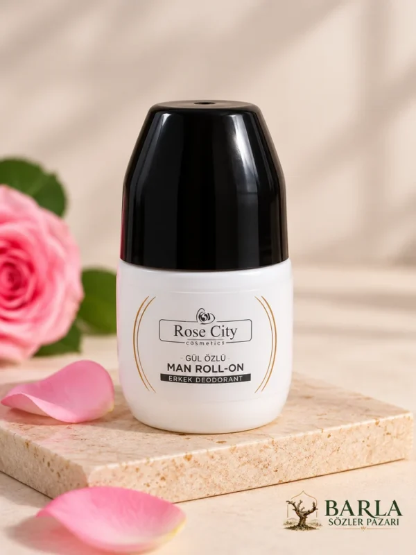 Rose City Erkek Roll-On Deodorant 50 ml gül özlü beyaz şişe ve siyah kapak