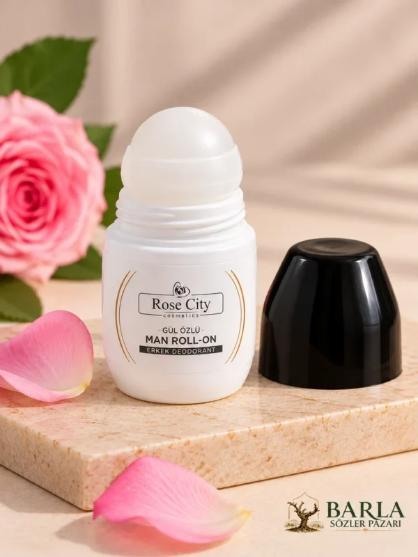 Rose City Erkek Roll-On Deodorant 50 ml açık başlık ve uygulama bilyesi