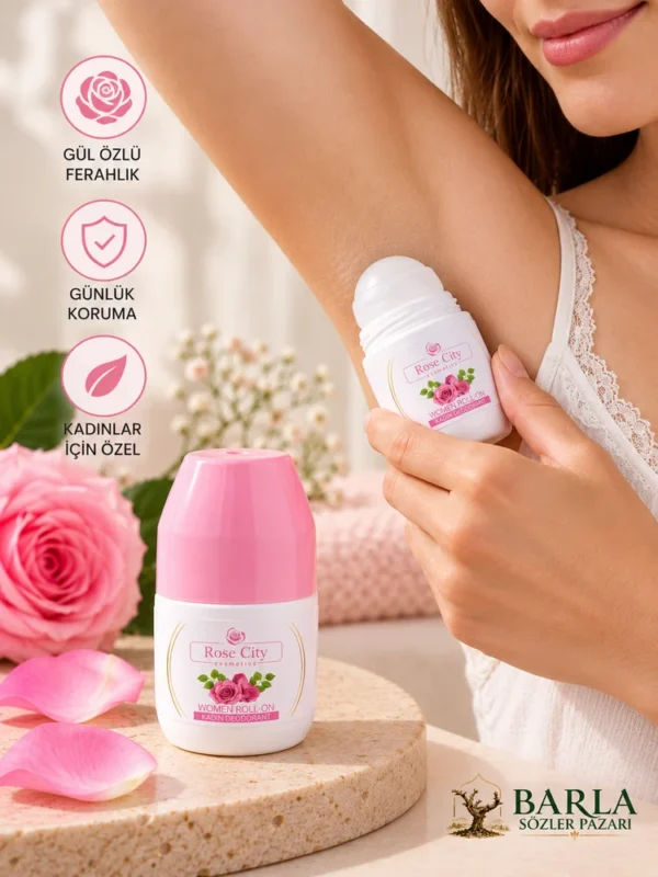 Rose City Kadın Roll-On Deodorant 50 ml koltuk altına uygulama görseli