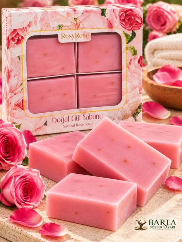 RosyRose Doğal Gül Sabunu pembe kalıp yakın plan görünümü