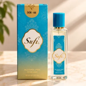 Sufi İxir-66 30 ml alkolsüz parfüm spreyi kutusu ve şişesi