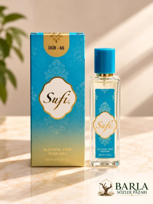 Sufi İxir-66 30 ml alkolsüz parfüm spreyi kutusu ve şişesi