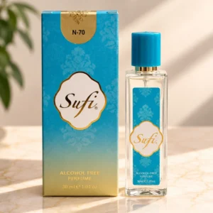 Sufi N-70 30 ml alkolsüz parfüm spreyi kutusu ve cam şişesi