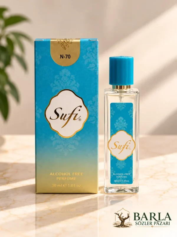 Sufi N-70 30 ml alkolsüz parfüm spreyi kutusu ve cam şişesi