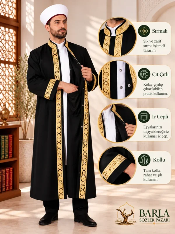 Yasir sırmalı kollu cübbe siyah imam cübbesi ürünü özelikleri