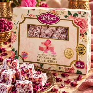Yıldırım Şekerleme Güllü Çifte Kavrulmuş Lokum 800 gr %100 Pancar Şekeri