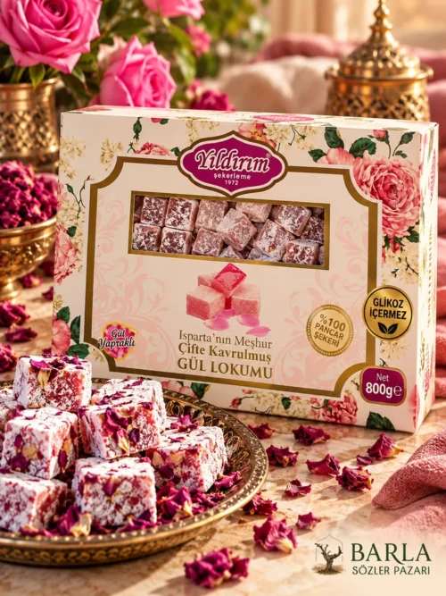 Yıldırım Şekerleme Güllü Çifte Kavrulmuş Lokum 800 gr %100 Pancar Şekeri