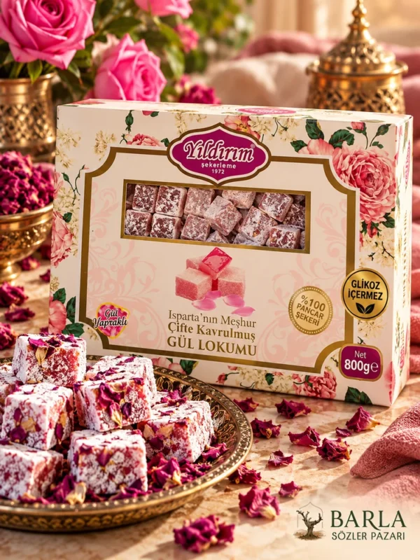Yıldırım Şekerleme Güllü Çifte Kavrulmuş Lokum 800 gr %100 Pancar Şekeri